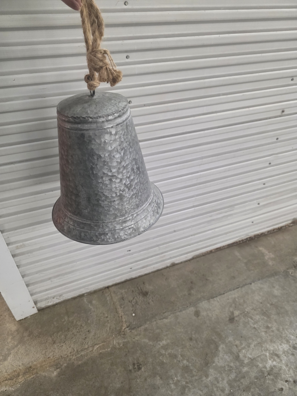 Galvanized Metal Bell with Rope. Approx 18"